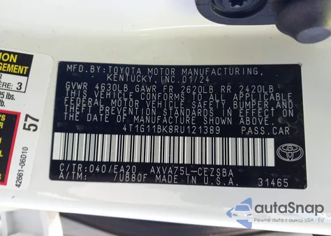 2024 Toyota Camry Se from USA, damaged, VIN 4T1G11BK8RU121389